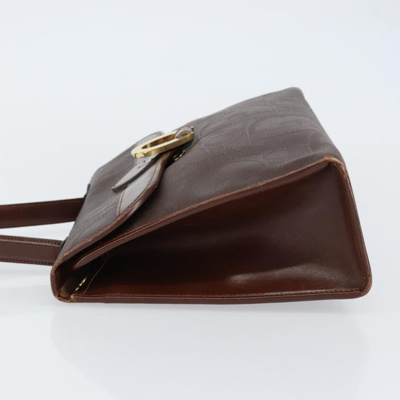 Christian Dior Trotter Canvas Hand Bag PVC Brown Gold Auth BA8206