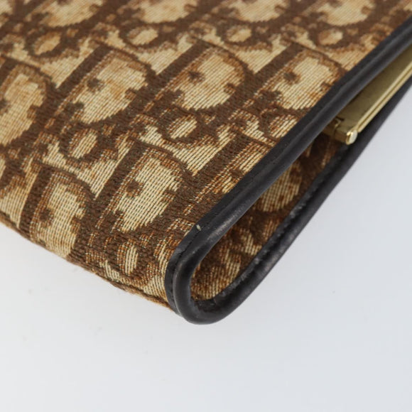 Christian Dior Trotter Canvas Clutch Bag Brown Gold Auth BA8207