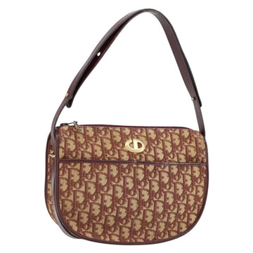 Christian Dior Trotter Canvas Shoulder Bag Beige Gold Auth BA8208