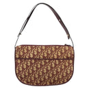 Christian Dior Trotter Canvas Shoulder Bag Beige Gold Auth BA8208-2