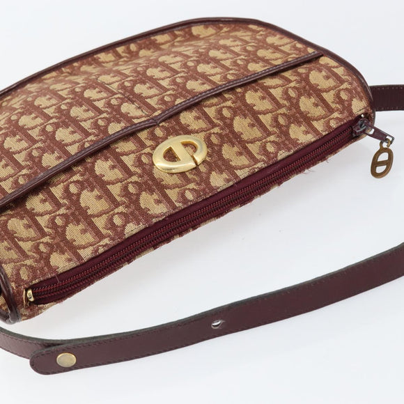 Christian Dior Trotter Canvas Shoulder Bag Beige Gold Auth BA8208