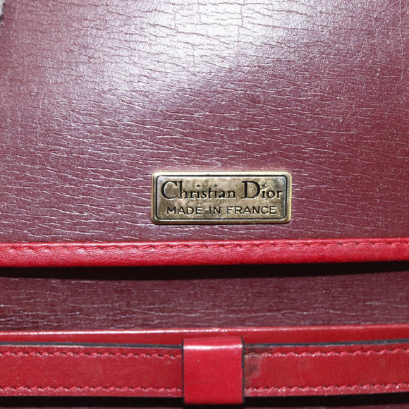 Christian Dior Hand Bag Leather 2way Red Gold Auth BA8209