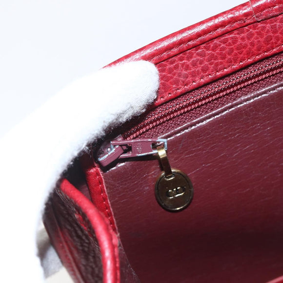 Christian Dior Hand Bag Leather 2way Red Gold Auth BA8209