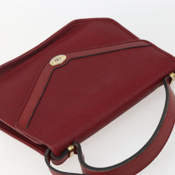 Christian Dior Hand Bag Leather 2way Red Gold Auth BA8209
