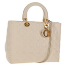 Christian Dior Canage Hand Bag Leather 2way White Gold Auth BA8211V-1
