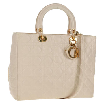 Christian Dior Canage Hand Bag Leather 2way White Gold Auth BA8211V