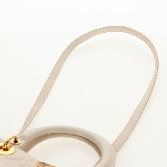 Christian Dior Canage Hand Bag Leather 2way White Gold Auth BA8211V