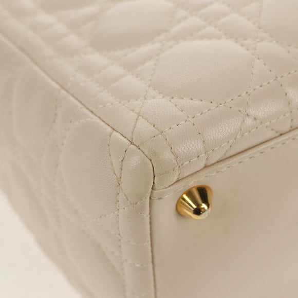 Christian Dior Canage Hand Bag Leather 2way White Gold Auth BA8211V