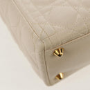 Christian Dior Canage Hand Bag Leather 2way White Gold Auth BA8211V-19