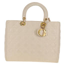 Christian Dior Canage Hand Bag Leather 2way White Gold Auth BA8211V-13