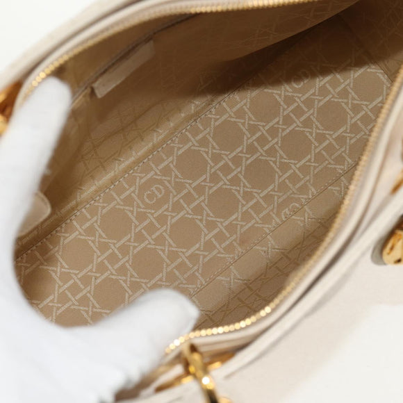 Christian Dior Canage Hand Bag Leather 2way White Gold Auth BA8211V