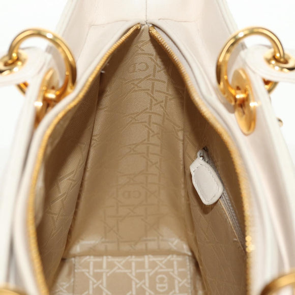 Christian Dior Canage Hand Bag Leather 2way White Gold Auth BA8211V