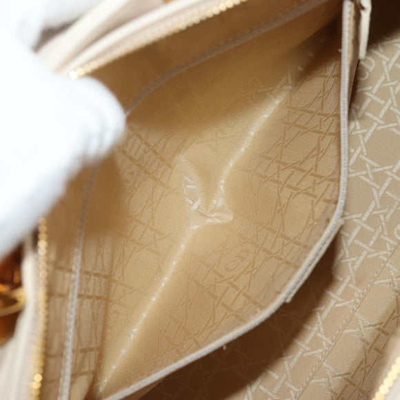 Christian Dior Canage Hand Bag Leather 2way White Gold Auth BA8211V