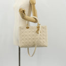 Christian Dior Canage Hand Bag Leather 2way White Gold Auth BA8211V-28