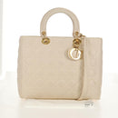 Christian Dior Canage Hand Bag Leather 2way White Gold Auth BA8211V-12