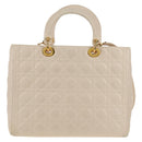 Christian Dior Canage Hand Bag Leather 2way White Gold Auth BA8211V-2
