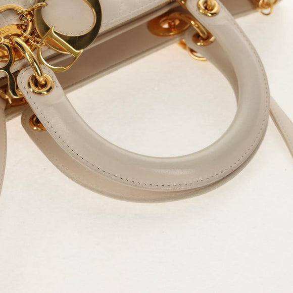 Christian Dior Canage Hand Bag Leather 2way White Gold Auth BA8211V