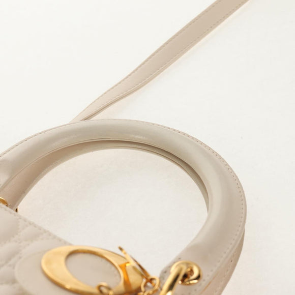 Christian Dior Canage Hand Bag Leather 2way White Gold Auth BA8211V