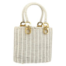 Salvatore Ferragamo Gancini Hand Bag Rattan White Gold Auth BA8212-1