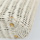 Salvatore Ferragamo Gancini Hand Bag Rattan White Gold Auth BA8212-9