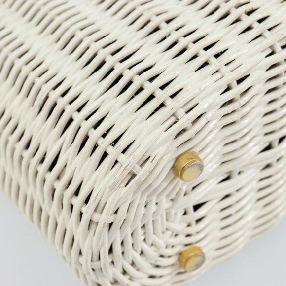 Salvatore Ferragamo Gancini Hand Bag Rattan White Gold Auth BA8212