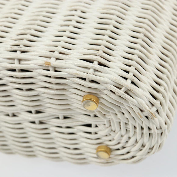 Salvatore Ferragamo Gancini Hand Bag Rattan White Gold Auth BA8212
