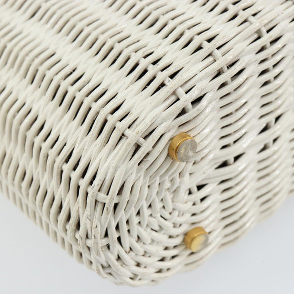 Salvatore Ferragamo Gancini Hand Bag Rattan White Gold Auth BA8212