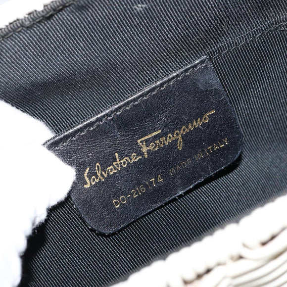 Salvatore Ferragamo Gancini Hand Bag Rattan White Gold Auth BA8212