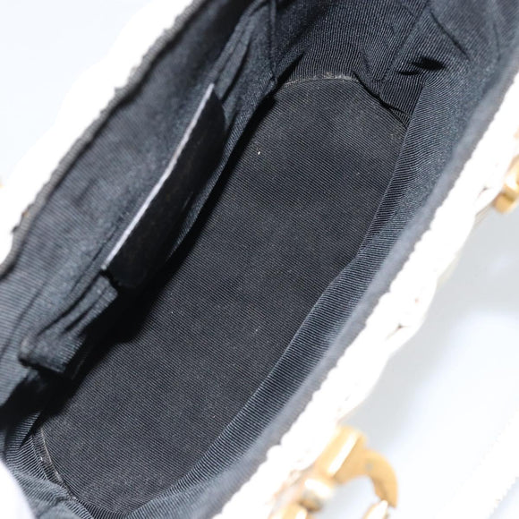 Salvatore Ferragamo Gancini Hand Bag Rattan White Gold Auth BA8212