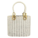 Salvatore Ferragamo Gancini Hand Bag Rattan White Gold Auth BA8212-13