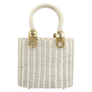 Salvatore Ferragamo Gancini Hand Bag Rattan White Gold Auth BA8212-2