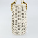 Salvatore Ferragamo Gancini Hand Bag Rattan White Gold Auth BA8212-3