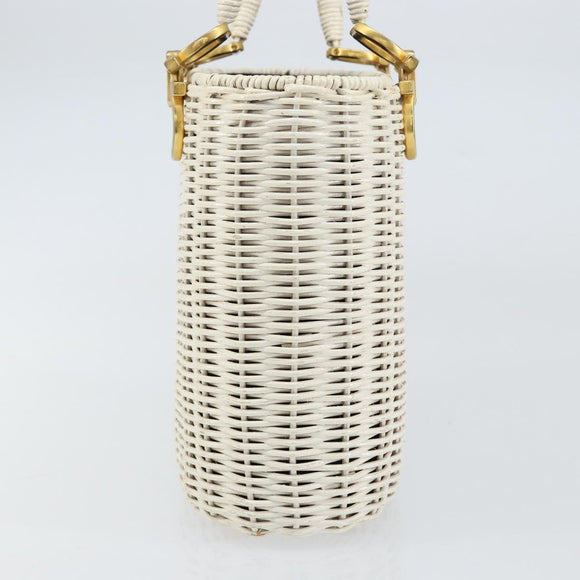 Salvatore Ferragamo Gancini Hand Bag Rattan White Gold Auth BA8212