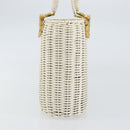 Salvatore Ferragamo Gancini Hand Bag Rattan White Gold Auth BA8212-4