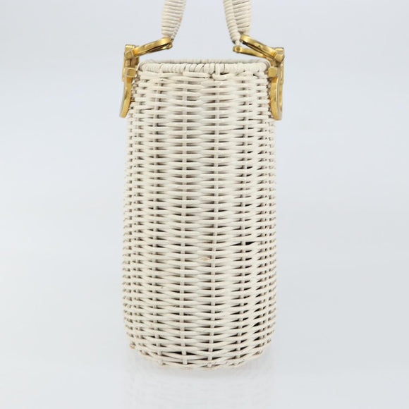Salvatore Ferragamo Gancini Hand Bag Rattan White Gold Auth BA8212