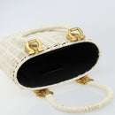 Salvatore Ferragamo Gancini Hand Bag Rattan White Gold Auth BA8212-6
