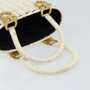 Salvatore Ferragamo Gancini Hand Bag Rattan White Gold Auth BA8212-7