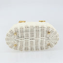 Salvatore Ferragamo Gancini Hand Bag Rattan White Gold Auth BA8212-5