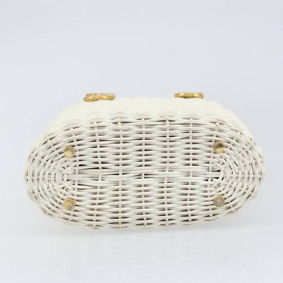 Salvatore Ferragamo Gancini Hand Bag Rattan White Gold Auth BA8212