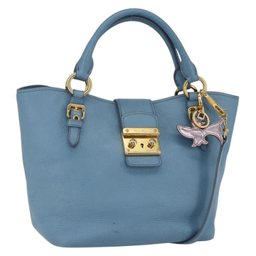Miu Miu Hand Bag Leather 2way Blue Gold Auth BA8214