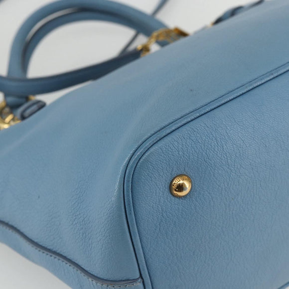 Miu Miu Handtasche Leder 2-Wege Blau Gold Auth BA8214