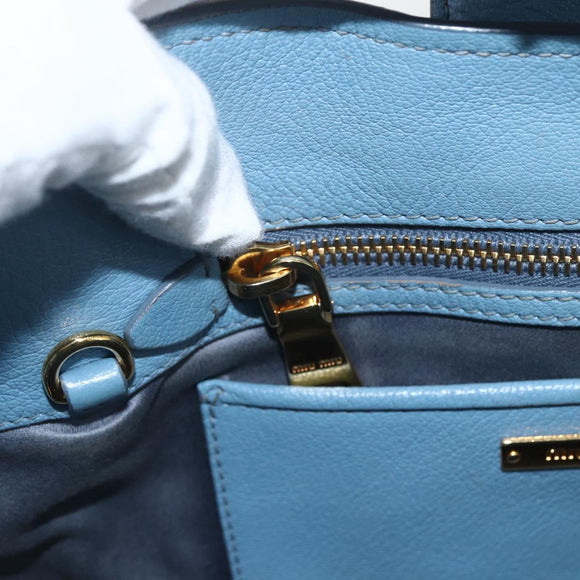 Miu Miu Handtasche Leder 2-Wege Blau Gold Auth BA8214