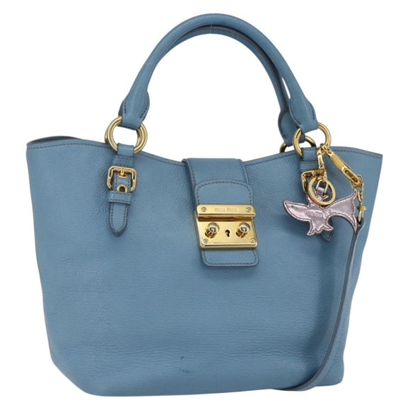 Miu Miu Handtasche Leder 2-Wege Blau Gold Auth BA8214