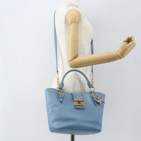 Miu Miu Handtasche Leder 2-Wege Blau Gold Auth BA8214