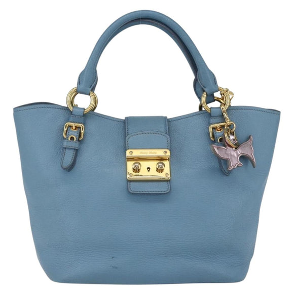 Miu Miu Handtasche Leder 2-Wege Blau Gold Auth BA8214