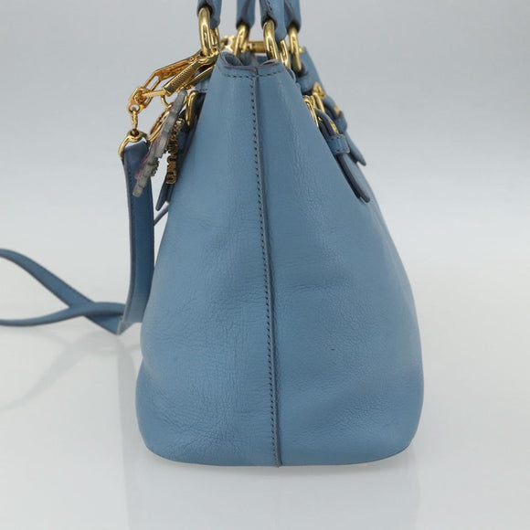 Miu Miu Handtasche Leder 2-Wege Blau Gold Auth BA8214