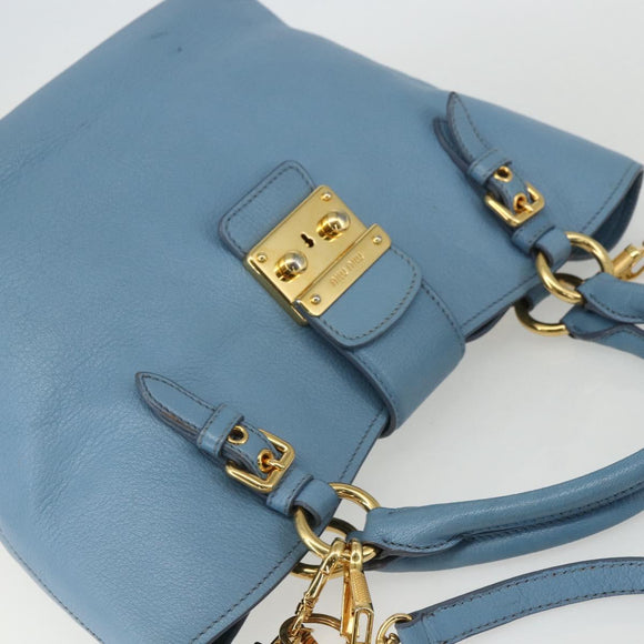 Miu Miu Hand Bag Leather 2way Blue Gold Auth BA8214