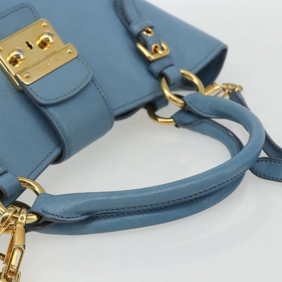 Miu Miu Handtasche Leder 2-Wege Blau Gold Auth BA8214