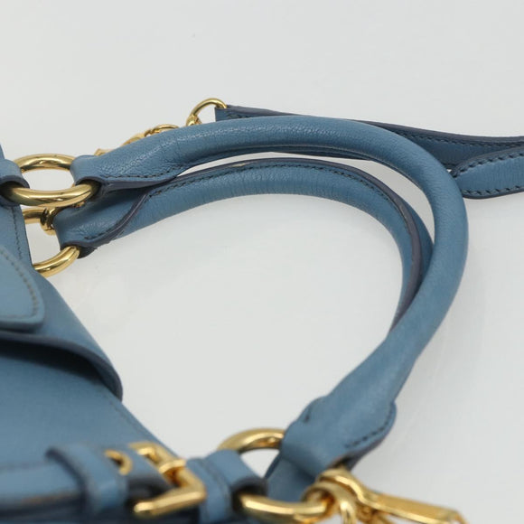 Miu Miu Hand Bag Leather 2way Blue Gold Auth BA8214