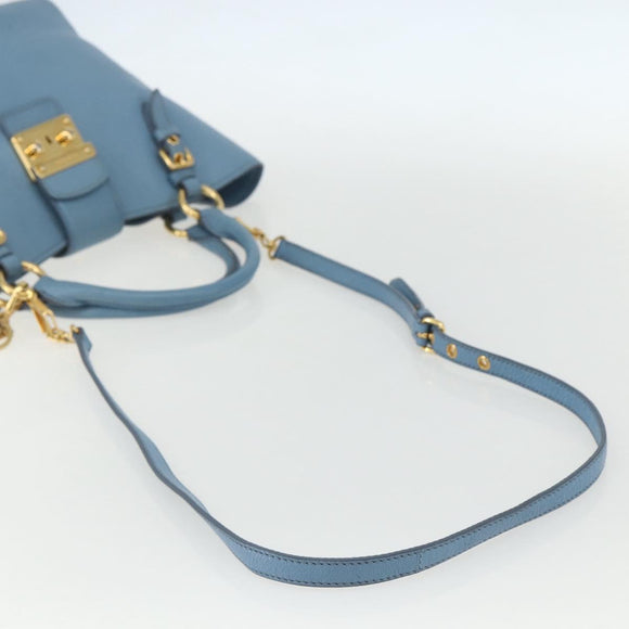 Miu Miu Handtasche Leder 2-Wege Blau Gold Auth BA8214